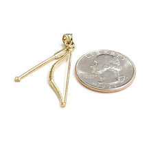 Load image into Gallery viewer, 14k yellow Gold 3D Bow and Arrow Hunting Pendant Charm Movable fine Jewelry 2.2g
