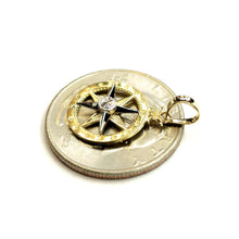 Load image into Gallery viewer, 14k two tone Gold Tiny round compass pendant charm Gift fine jewelry 0.55" 1g