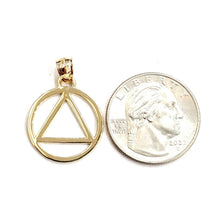 Load image into Gallery viewer, New 14k yellow Gold Alcoholics Anonymous circle triangle AA Symbol Pendant 2g