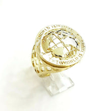 Load image into Gallery viewer, 10k yellow gold the world is yours map globe men's Ring diamond cut Size 11.5