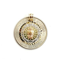 Load image into Gallery viewer, New 14k tri color gold round virgin Mary Guadalupe pendant charm gift 0.66" 1.7g