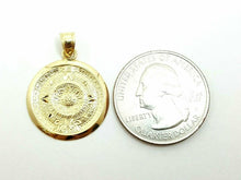 Load image into Gallery viewer, 14k yellow solid Gold Aztec Mayan sun calendar pendant fine jewelry 0.81" 2.5g