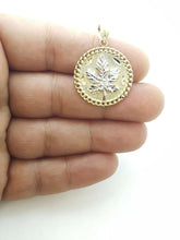 Load image into Gallery viewer, 10k two-tone gold marijuana leaf pendant cubic Zirconia jewelry 0.97" 4.5g