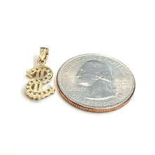 Load image into Gallery viewer, 14k yellow gold tiny dollar sign lucky pendant charm cubic zirconia fine gift 1g