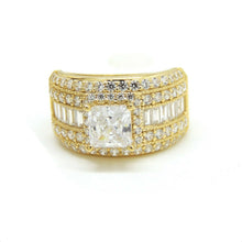 Load image into Gallery viewer, 14k yellow Gold woman wide engagement ring princess cut cubic zirconia size 7