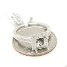 Load image into Gallery viewer, 0.50Ct Natural Diamond 14k White Gold Semi Mount halo Ring square center sz 6.5