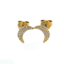 Load image into Gallery viewer, New 14k yellow Gold 0.11Ct Round Diamond moon stud Earrings Push Back Fastening