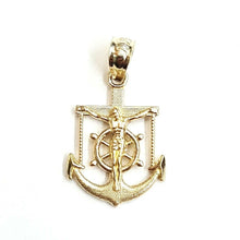 Load image into Gallery viewer, New 14k yellow Gold tiny Jesus anchor and wheel Pendant fine gift jewelry 0.7g