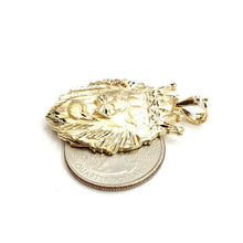 Load image into Gallery viewer, New 14k yellow Gold lion head face with crown Leo zodiac fine Pendant charm 6.9g