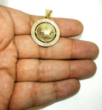 Load image into Gallery viewer, 10k yellow gold round globe planet earth world map pendant 2 sides 3D gift 4.5g