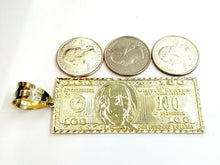 Load image into Gallery viewer, 10k yellow gold 100 dollar bill 2.71" money lucky pendant fine jewelry 12.7g