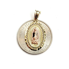 Load image into Gallery viewer, 10k gold oval virgin Mary Guadalupe pendant charm fine religious jewelry 1.7g