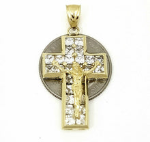 Load image into Gallery viewer, New 14k yellow gold cross Jesus pendant cubic zirconia religious jewelry 6g
