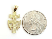 Load image into Gallery viewer, New 10k Yellow gold Caravaca double cross with angel crucifix Jesus pendant 1.6g