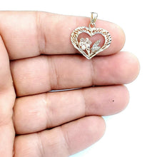 Load image into Gallery viewer, 14k 3 color solid Gold heart rose flower Pendant charm fine love jewelry 1.4g