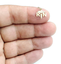 Load image into Gallery viewer, 14k yellow Gold tiny RN caduceus medical sign nurse Pendant fine jewelry 0.5g