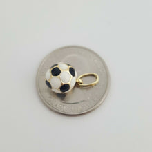 Load image into Gallery viewer, 14k yellow Gold enamel hollow soccer ball 3D Pendant charm 0.39" diameter 1.1g