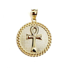 Load image into Gallery viewer, 10k yellow gold round Egyptian ankh cross pendant 1.18" religious jewelry 5.2g