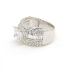 Load image into Gallery viewer, 14k white Gold woman wide engagement ring princess cut cubic zirconia size 7