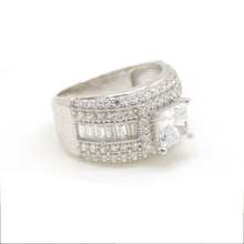 Load image into Gallery viewer, 14k white Gold woman wide engagement ring princess cut cubic zirconia size 7
