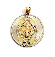 Load image into Gallery viewer, 14k solid 3 color gold cross Pendant charm fine gift religious jewelry unisex 2g
