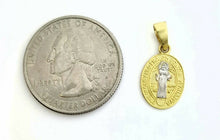 Load image into Gallery viewer, 14k gold two tone oval saint benedict san Benito pendant religious jewelry 1g