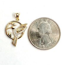 Load image into Gallery viewer, 14k yellow Gold solid hummingbird Pendant cubic zirconia fine jewelry 1.5g