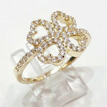 Load image into Gallery viewer, 14k yellow Gold woman's clover leaf heart ring cubic zirconia size 7.25