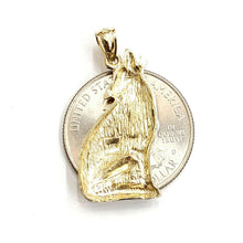 Load image into Gallery viewer, 14k yellow Gold howling wolf full body animal Pendant charm fine jewelry 3.4g