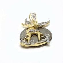 Load image into Gallery viewer, 14k gold two tone saint Michael pendant charm religious jewelry zirconia 5.6g