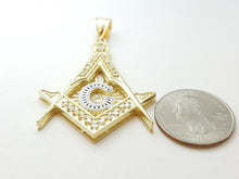 Load image into Gallery viewer, New 10k two-tone Gold Freemason Masonic Pendant charm zirconia fine jewelry 9.5g