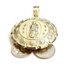 Load image into Gallery viewer, 10k yellow gold hollow two sided Jesus & virgin Guadalupe pendant 2.18" 27g
