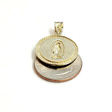 Load image into Gallery viewer, 10k gold round virgin Mary Guadalupe pendant charm gift fine jewelry 0.86" 2.6g