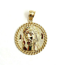Load image into Gallery viewer, 10k yellow gold round Jesus face head pendant charm religious jewelry 0.97" 4.3g