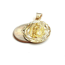 Load image into Gallery viewer, 14k yellow gold oval virgin Mary Guadalupe religious pendant diamond cut 3.8g
