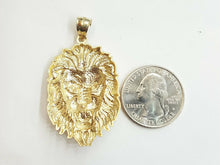Load image into Gallery viewer, 14k yellow solid Gold lion leo head face zodiac Pendant charm fine jewelry 8.8g