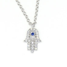 Load image into Gallery viewer, 14k white gold 0.08ct diamond khamsa hand Jewish necklace 18" adjustable chain
