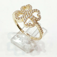 Load image into Gallery viewer, 14k yellow Gold woman's clover leaf heart ring cubic zirconia size 7.25