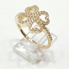Load image into Gallery viewer, 14k yellow Gold woman's clover leaf heart ring cubic zirconia size 7.25