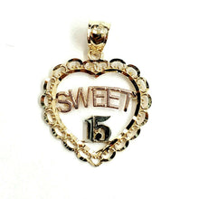 Load image into Gallery viewer, 14k tri color Gold heart sweet 15 años 15 years Pendant charm fine jewelry 2.1g