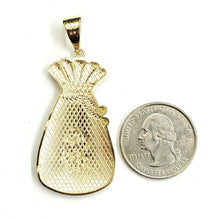 Load image into Gallery viewer, 14k yellow gold dollar sign money bag lucky pendant charm gift fine jewelry 6.5g