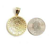 Load image into Gallery viewer, 10k yellow Gold solid Aztec Mayan sun calendar Azteca pendant gift 1.06" 5.2g