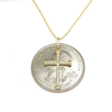Load image into Gallery viewer, 14k yellow Gold 0.08Ct Round Diamond cross necklace pendant 18" adjustable chain