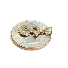 Load image into Gallery viewer, 14k yellow gold tiny dollar sign lucky pendant charm cubic zirconia fine gift 1g