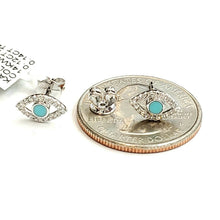 Load image into Gallery viewer, New 14k white Gold 0.12Ct Diamond 0.14ct turquoise eye stud Earrings Push Back