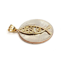 Load image into Gallery viewer, 14k yellow gold Ichthus Fish Jesus pendant charm religious fine jewelry 1.1g