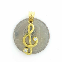 Load image into Gallery viewer, 10k solid yellow Gold music sign Pendant cubic zirconia fine jewelry 1.5g