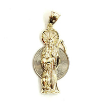 Load image into Gallery viewer, 10k yellow gold Santa Muerte holy death Pendant fine gift jewelry unisex 3.9g