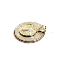 Load image into Gallery viewer, New 14k gold two tone round saint benedict san Benito pendant jewelry 0.56" 1.5g