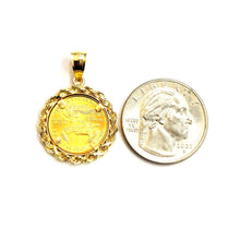 Load image into Gallery viewer, 14K Gold rope pendant genuine 5 dollars 1/10 oz 22k American eagle coin 5.8g